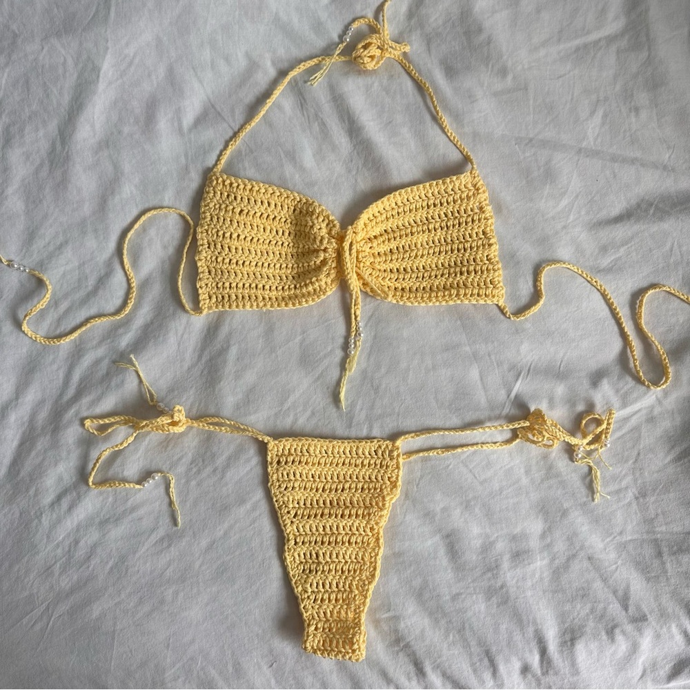 handmade crochet butter yellow bikini set